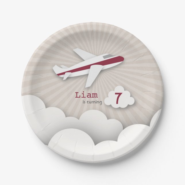 Airplane Birthday Party - Red Paper Plate (Front)