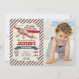 Airplane Birthday Photo Invitation / Time Flies