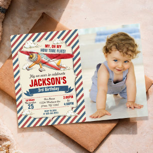 Airplane Birthday Photo Invitation / Time Flies