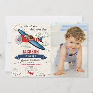 Airplane Birthday Photo Invitation Vintage Retro