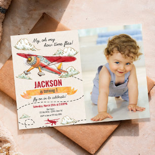 Airplane Birthday Photo Invitation Vintage Retro