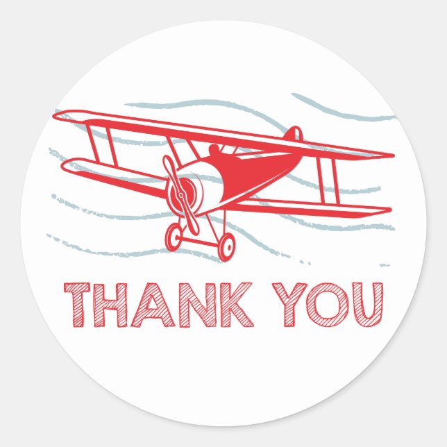Airplane Birthday Thank you Classic Round Sticker (Front)