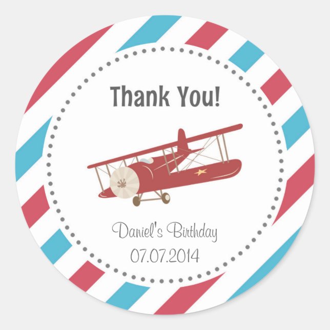 Airplane Birthday Thank You Sticker (Front)