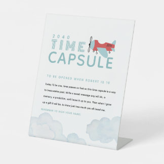Airplane Birthday Time Capsule, Modern Plane  Pedestal Sign