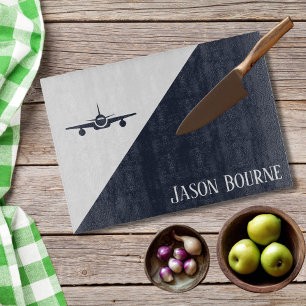Airplane Blue and White Aviation Personalized Cutting Board