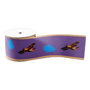 Airplane & blue clouds sky vintage plane /Aviation Grosgrain Ribbon