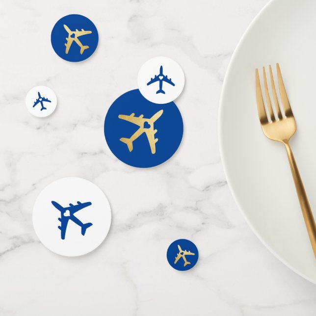 Airplane Blue Gold Travel Theme Romantic Heart  Confetti (Group)
