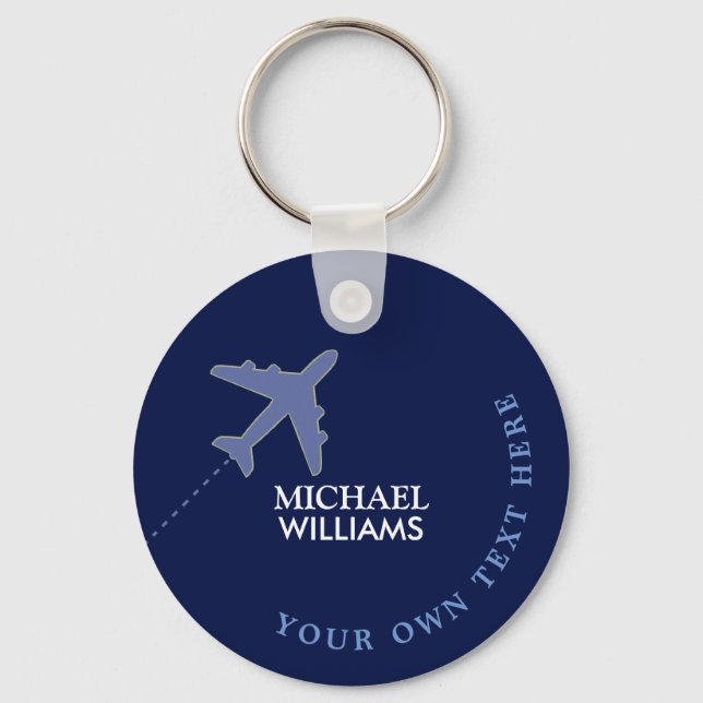 Airplane Blue Keychain with His Name (Front)