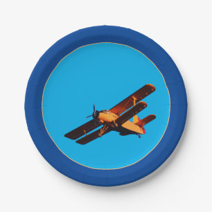 Airplane & Blue Sky - vintage plane /Aviation Pape Paper Plate