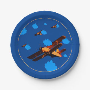 Airplane & Blue Sky - vintage plane /Aviation  Paper Plate