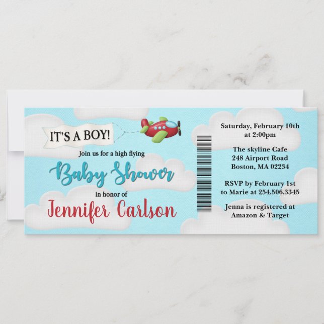Airplane Boarding Pass Baby Shower Invitation (Front)