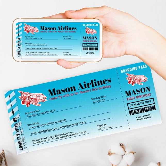 Airplane Boarding Pass Birthday Party Invitation (Creator Uploaded)