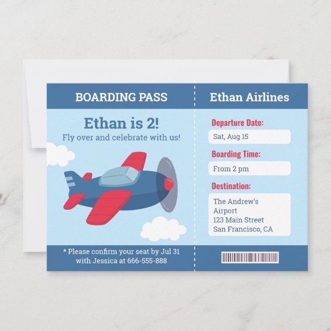Airplane Boarding Pass Boys Birthday Party Invitat Invitation (Front)