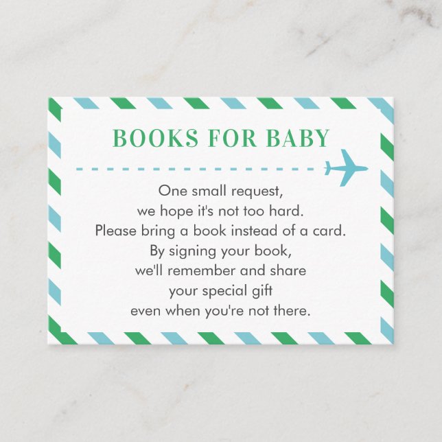 Airplane Books for Baby Request Blue Green Boy Enclosure Card (Front)