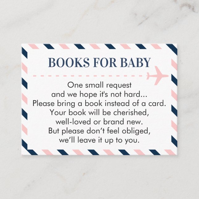 Airplane Books for Baby Request Pink Navy Boy Girl Enclosure Card (Front)