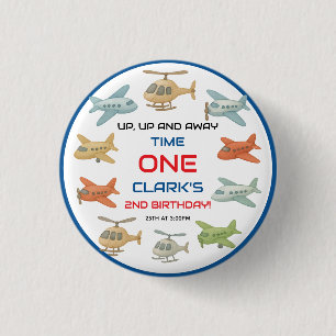 Airplane Boy 1st Birthday   Fun Sky Theme Party 1 Inch Round Button