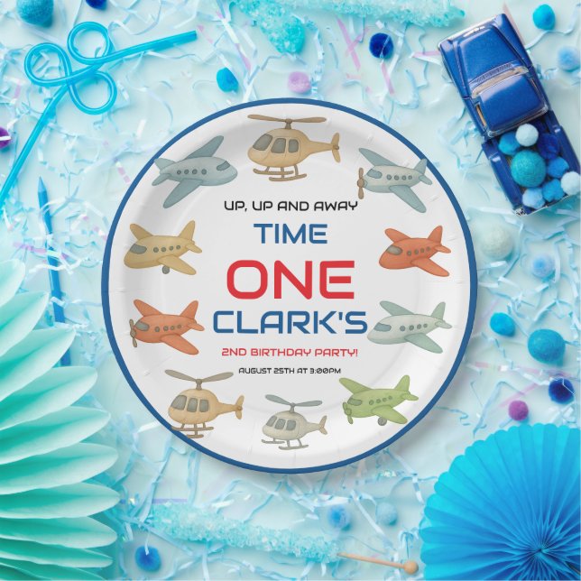 Airplane Boy 1st Birthday | Fun Sky Theme Party Paper Plate (Party)