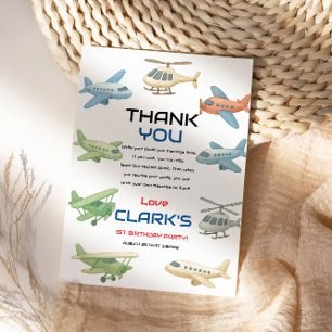 Airplane Boy 1st Birthday   Fun Sky Theme Party Thank You Card