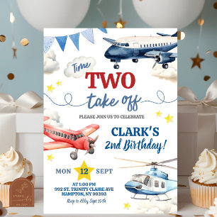 Airplane Boy 2nd Birthday Invitation