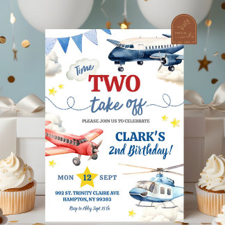 Airplane Boy 2nd Birthday Invitation
