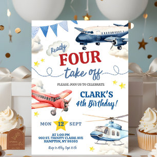 Airplane Boy 4th Birthday  Invitation