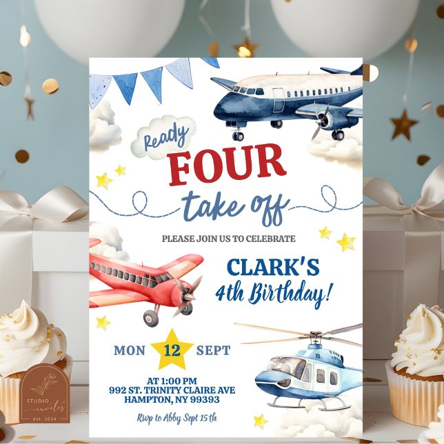 Airplane Boy 4th Birthday  Invitation (Creator Uploaded)