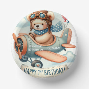 Airplane Boy Bear 1st Birthday Party  Paper Plate