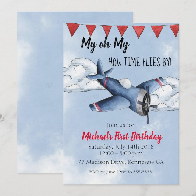 Airplane Boy Birthday Party Invitation (Front/Back)
