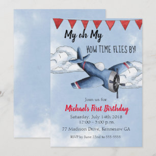 Airplane Boy Birthday Party Invitation