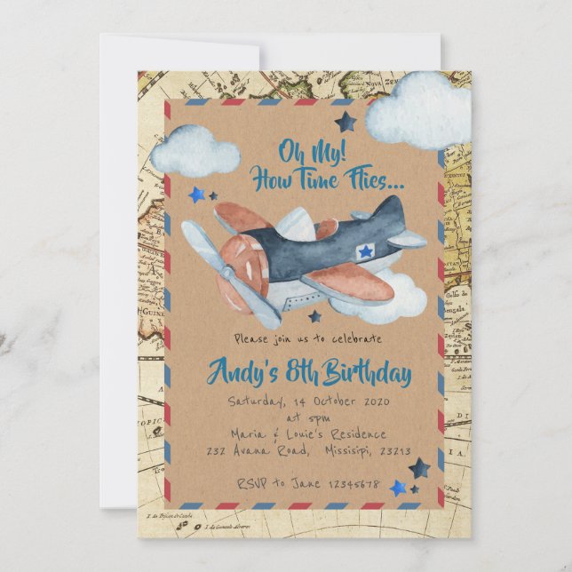 Airplane Boy Birthday Vintage Invitation (Front)