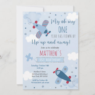 Airplane Boy First Birthday Blue Red Invitation