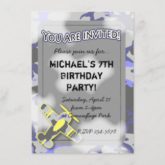 Airplane Camouflage Birthday Invitation