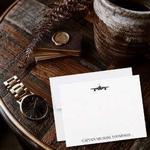 Airplane Captain Pilot Aviator Modern Black Custom Card