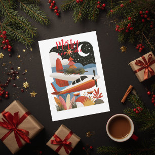Airplane carries Christmas Tree Family Photo Funny Holiday Card