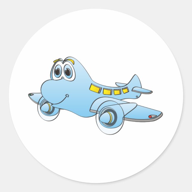 Airplane Cartoon Classic Round Sticker (Front)