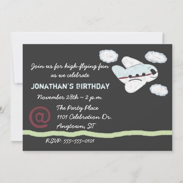 Airplane Chalk Drawing Chalkboard Party Invitation (Front)