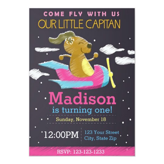 Airplane Chalkboard Birthday Invitation (pink)