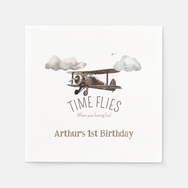 Airplane children's birthday party napkin (Front)