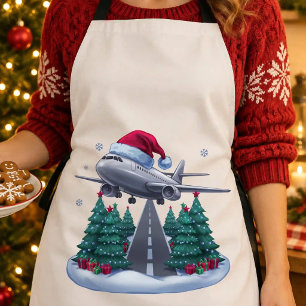 Airplane Christmas Santa Hat Pilot Aviation Xmas Apron