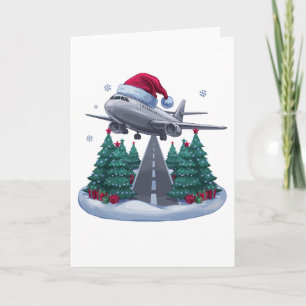 Airplane Christmas Santa Hat Pilot Aviation Xmas Holiday Card