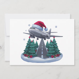 Airplane Christmas Santa Hat Pilot Aviation Xmas Holiday Card