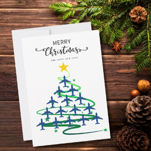 Airplane Christmas Tree Family Photo Minimalist Holiday Card