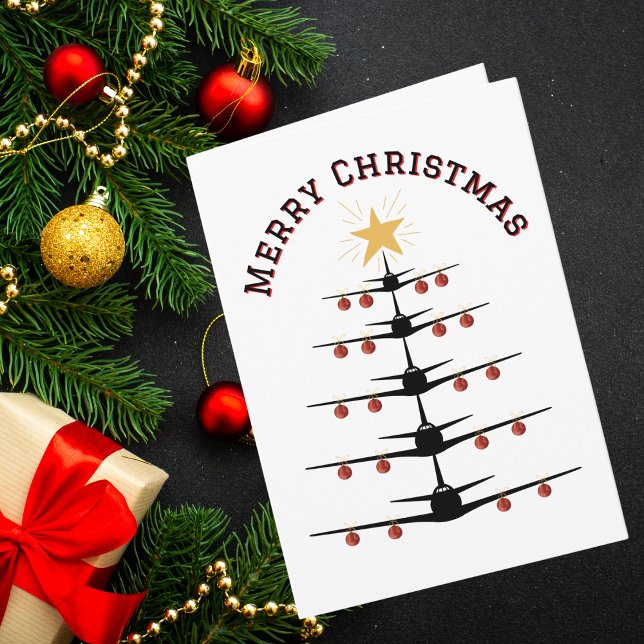 Airplane Christmas Tree Family Photo Simple Custom Card (Creator Uploaded)