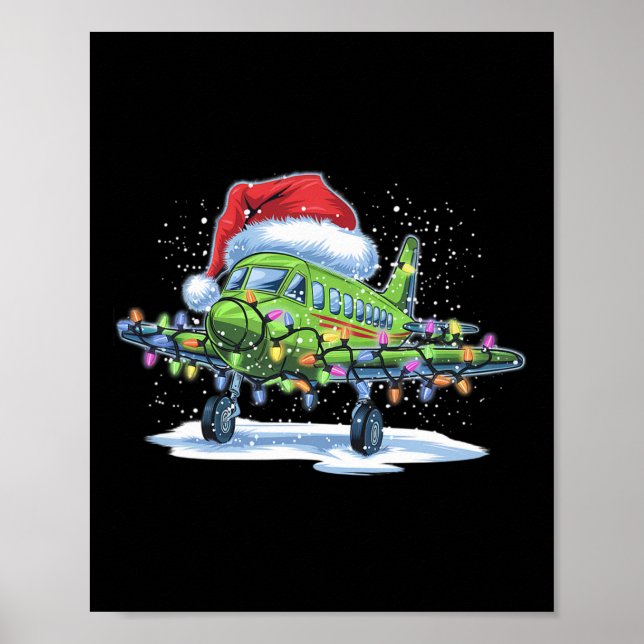Airplane Christmas Tree Lights Merry Christmas Xma Poster (Front)