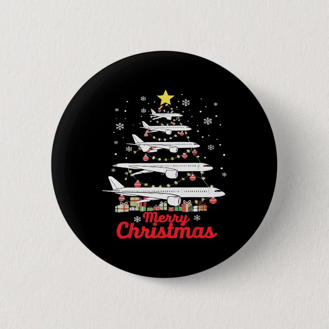 Airplane Christmas Tree Merry Christmas Most Likel 2 Inch Round Button (Front)