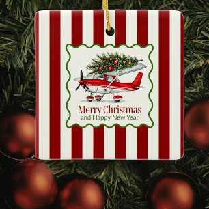 Airplane Christmas Tree & Photo Simple Aviation Ceramic Ornament