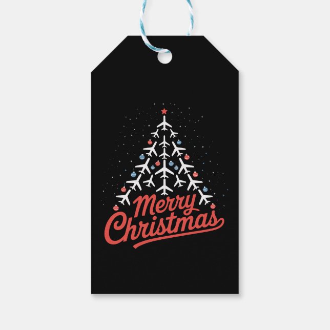 Airplane Christmas Tree Pilot Gift Tags (Back)