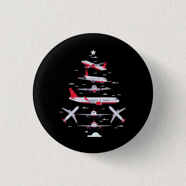 Airplane Christmas Tree Pilot Merry Christmas Xmas 1 Inch Round Button (Front)