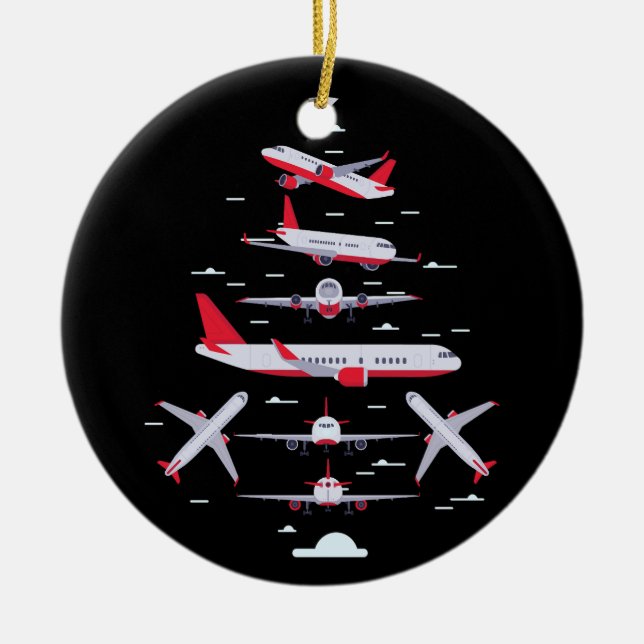 Airplane Christmas Tree Pilot Merry Christmas Xmas Ceramic Ornament (Front)