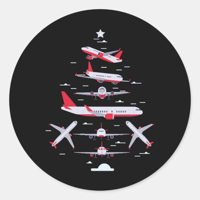 Airplane Christmas Tree Pilot Merry Christmas Xmas Classic Round Sticker (Front)